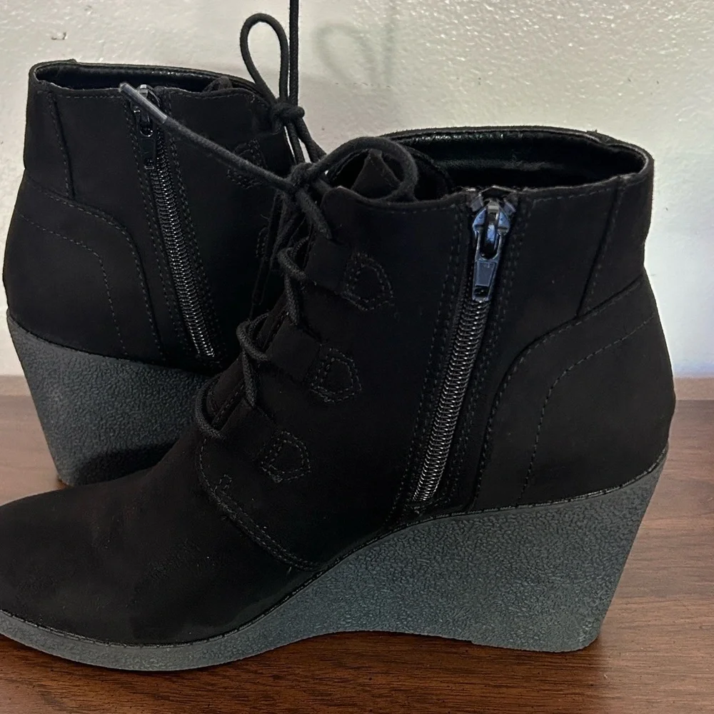 Style &co  Black Lace-Up Wedge Boots